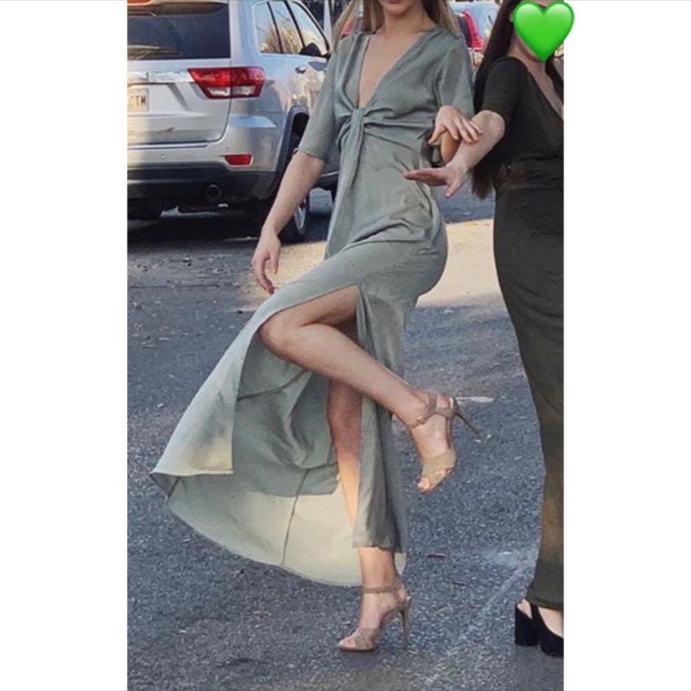 LuLu's Sage Green Deep-V Maxi with Slit